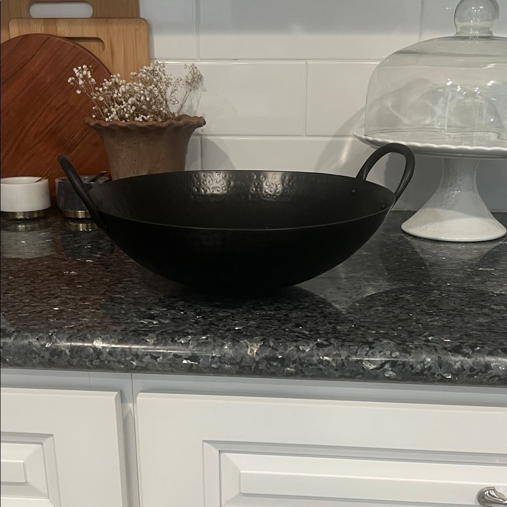Crate&Barrel Black Cast Iron Wok